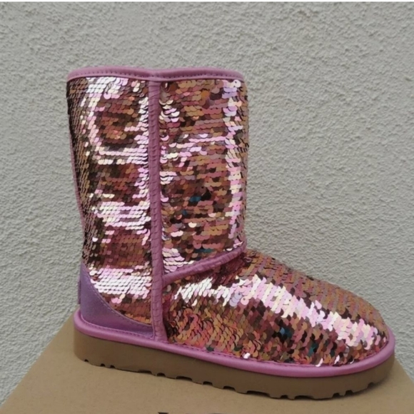 Ugg Classic Short Pink Sequin Boots - Picture 2 of 6